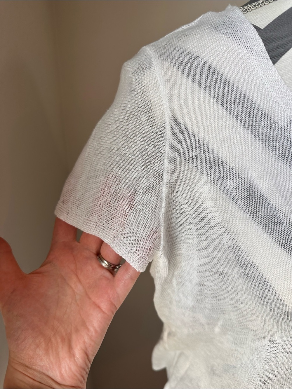Eileen Fisher 100% Organic Linen Knit Short Sleeve Top White XS Oversized Sheer - Picture 4 of 7
